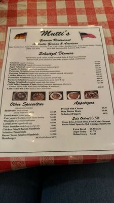 Mutti’s German Restaurant menu 2